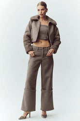 Wool Blend Nightcap Wide Leg Pant - Alpine Cocoa Heather