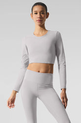 Washed Alosoft Crop Finesse Long Sleeve - Grey Sky Wash