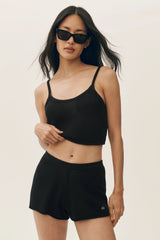 Silk Cashmere Cropped Heat Wave Tank - Black