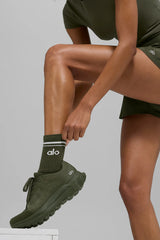Unisex Half-Crew Throwback Sock - Green Olive/White