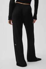 Sweater Knit Mid-Rise Unwind Wide Leg Pant - Black