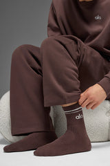 Unisex Half-Crew Throwback Sock - Brownstone/White